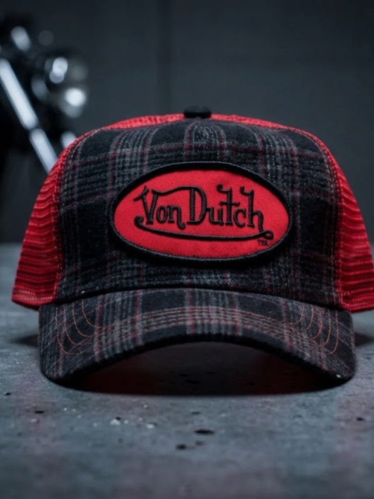 Vintage 2005 Y2k Plaid Trucker Hat Deadstock Christian Audigier Red Mesh Cap